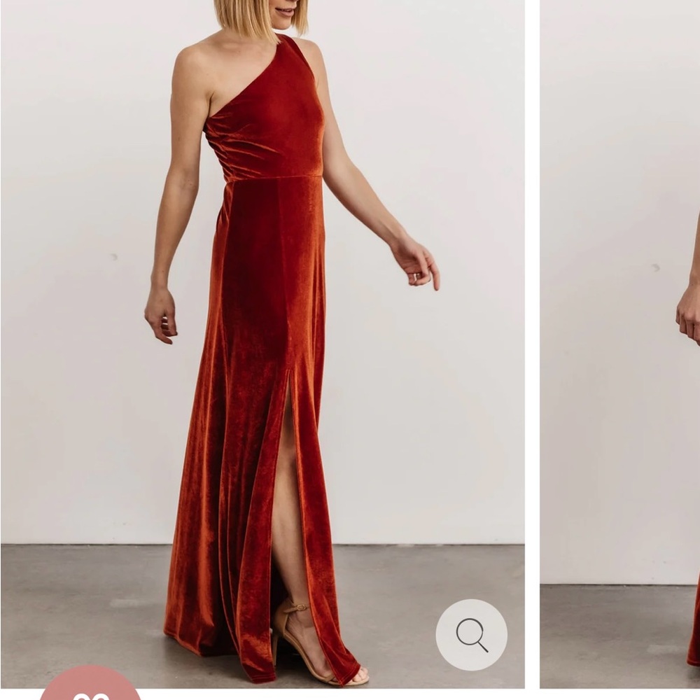 Baltic born Tatiana velvet one shoulder maxi dress color: rust